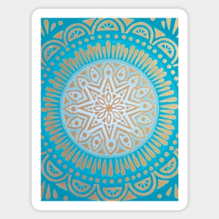 Gold on Aqua Mandala Sticker